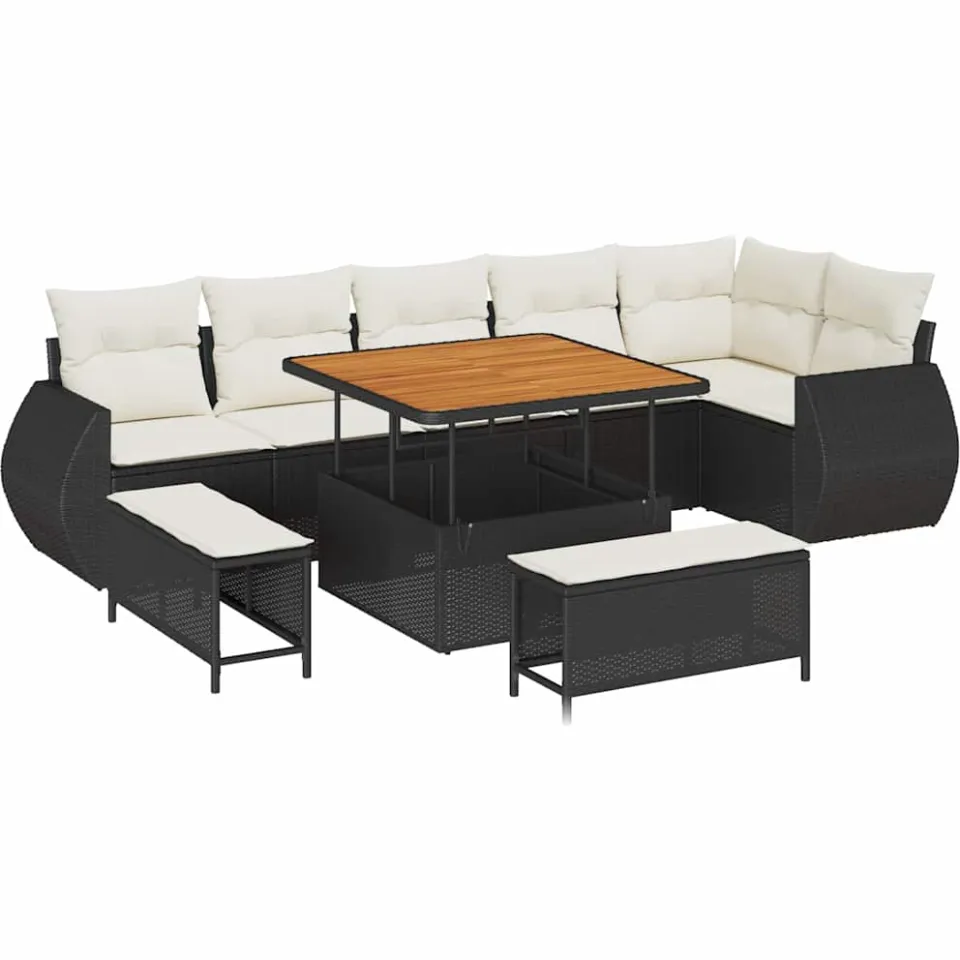 vidaXL Tuinbankenset 9 st Zwart poly rattan