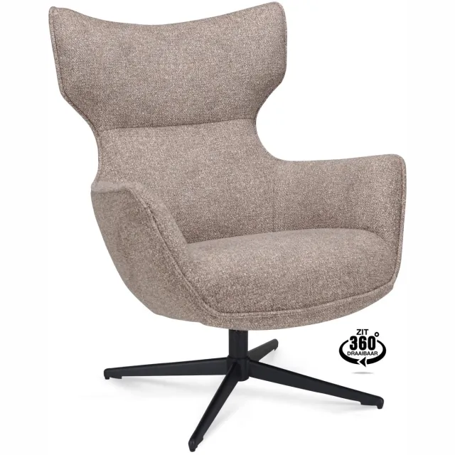 Icon Living Fauteuil Braven - Stof Leo Mocca - Poot Zwart 360° Draaibaar Bruin