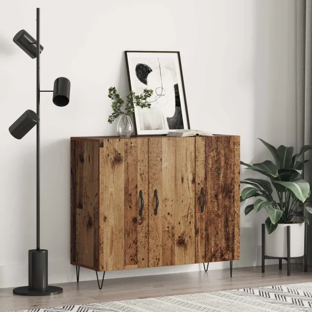 vidaXL Dressoir Oudhout 90 x 32,5 x 80 cm Bewerkt hout Bruin