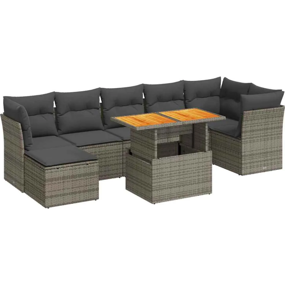 vidaXL 8-delige Loungeset met kussens poly rattan grijs, foto 3