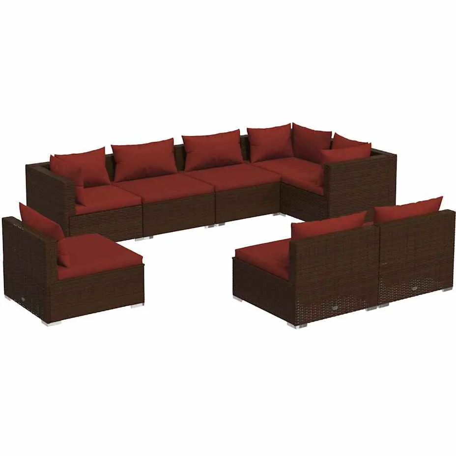 vidaXL 8-delige Loungeset met kussens poly rattan bruin, foto 4