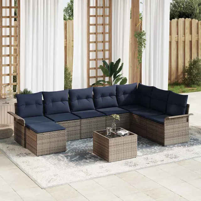 vidaXL Tuin Sofa Set 9 st Grijs poly rattan, foto 2