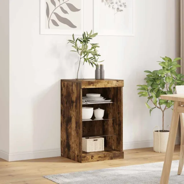 vidaXL Dressoir met LED-verlichting 41x37x67 cm gerookt eikenkleurig Bruin