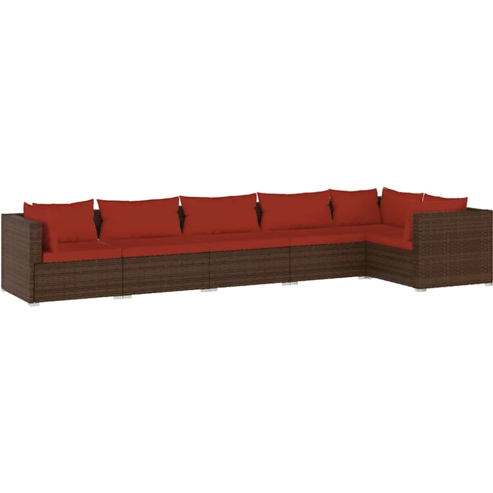 vidaXL 6-delige Loungeset met kussens poly rattan bruin, foto 3