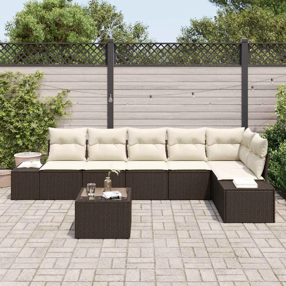 vidaXL Tuinbankenset met opslag Bruin en Crème poly rattan, foto 3