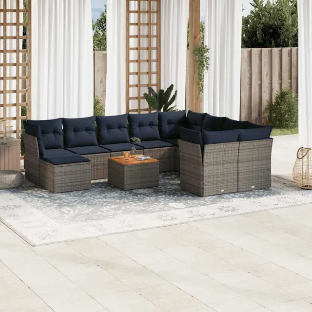 vidaXL 11-delige tuinbankset met kussens, grijs polyrotan, foto 2