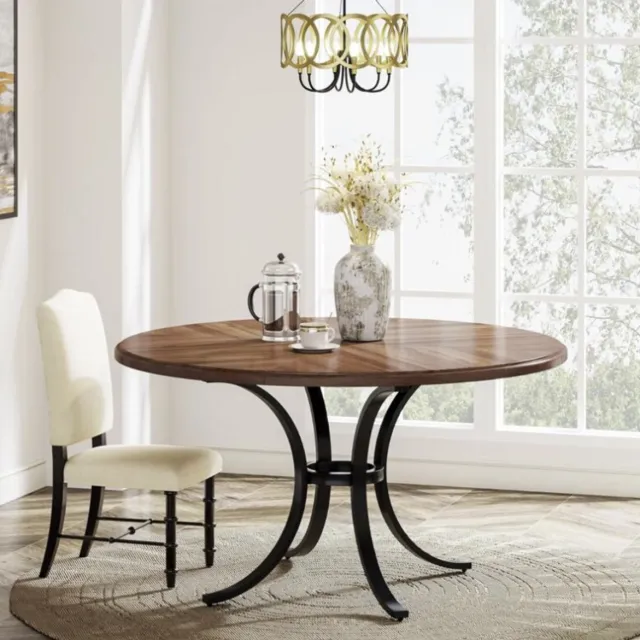 MAZAZU Eettafel Rond - Ronde Tafel Industrieel - 6 Personen - Bruin/Zwart - 120 x 120 x 77,5 cm