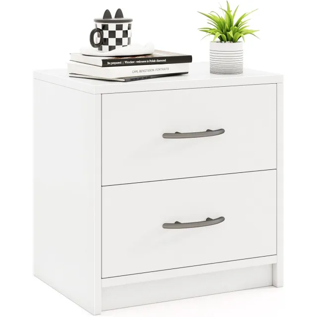 Costway Nachtkastje met 2 laden, kleine bijzettafel, nachtkastje, banktafel, nachtkastje, nachtkastje voor slaapkamer, woonkamer, 38,5 x 28 x 39 cm (wit)