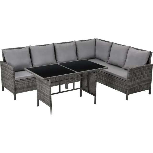 SVITA MADISON polyrattan dining set - tuinmeubelset rotan lounge hoekbank Grijs