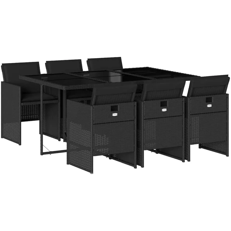 vidaXL 7-delige Tuinset met kussens poly rattan zwart, foto 3