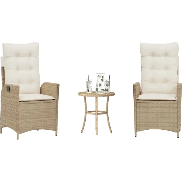 vidaXL 3-delige Bistroset met kussens poly rattan beige