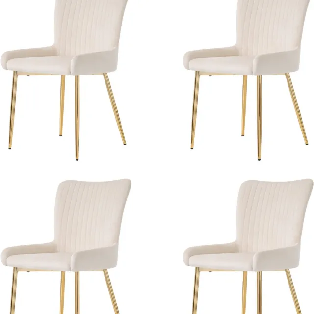Merax Fluwelen eetkamerstoelen - set van 4 - woonkamer - slaapkamer - loungestoel met vier gouden metalen poten - lendensteun - beige en goud