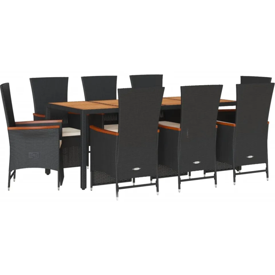 vidaXL 9-delige Tuinset poly rattan zwart