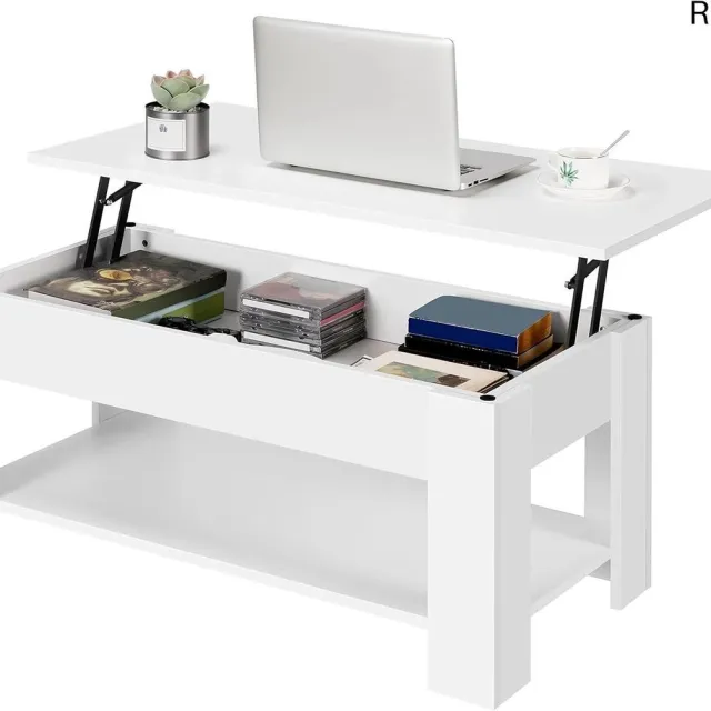 RFWR In hoogte verstelbare salontafel met uittrekbare functie - multifunctionele koffietafel voor woonkamer en kantoor Wit