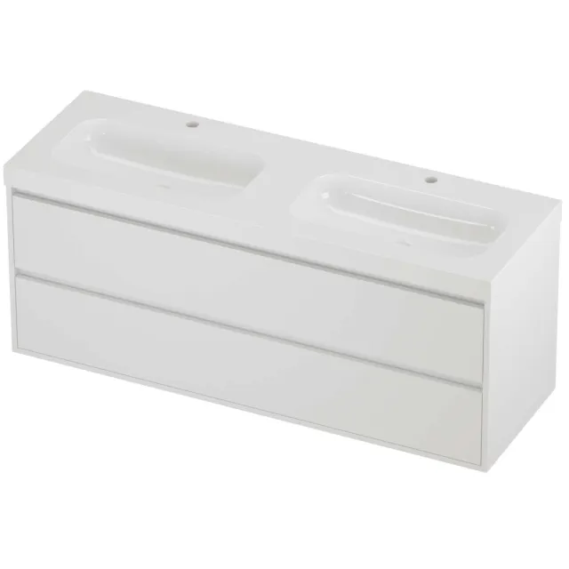 Proline Haga Badmeubelset Polystone Mezza 2 Gaten 140x46x58 cm Glans Wit Mat White Mat Wit