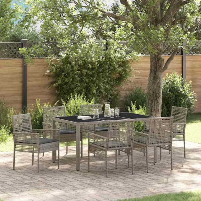 vidaXL Tuin eettafelset 7 st Grijs poly rattan, foto 2