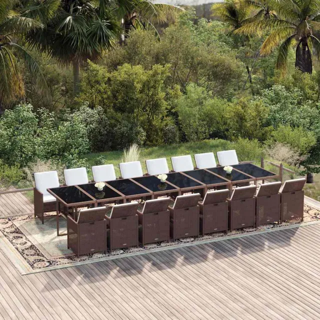 vidaXL 17-delige Tuinset met kussens poly rattan bruin, foto 2