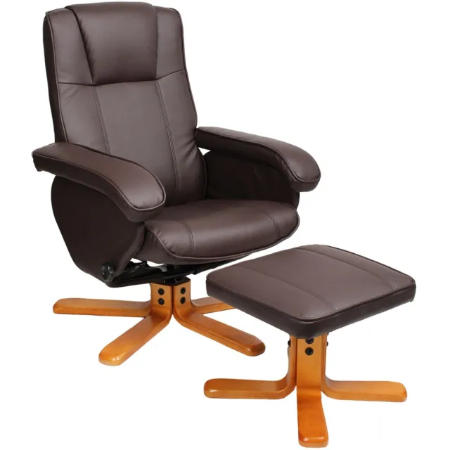 SVITA Charles Relaxstoel - Kruk Fauteuil TV-stoel Draaistoel Hout Kunstleer Bruin
