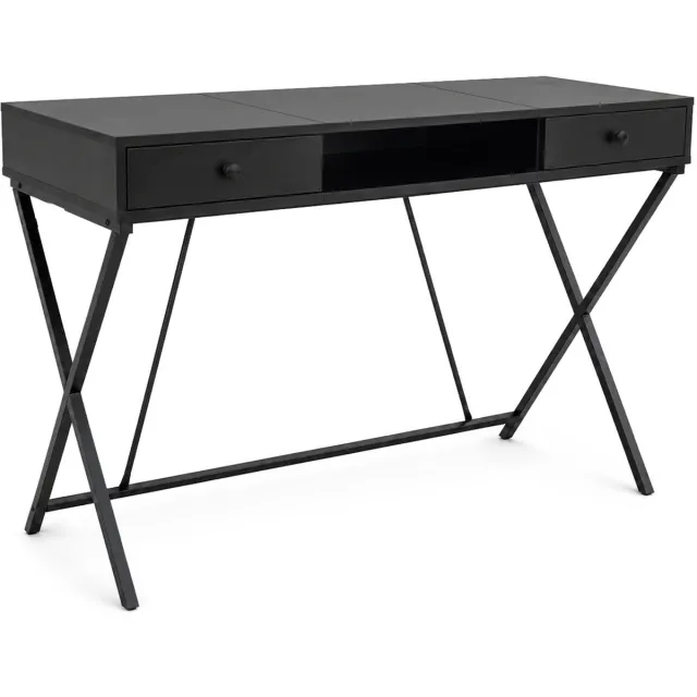 Akord Computertafel Bureau CROSSLINE / Industrieel / Zwart / 120 cm / 2 Lades / 1 Plank / Zwarte Poten