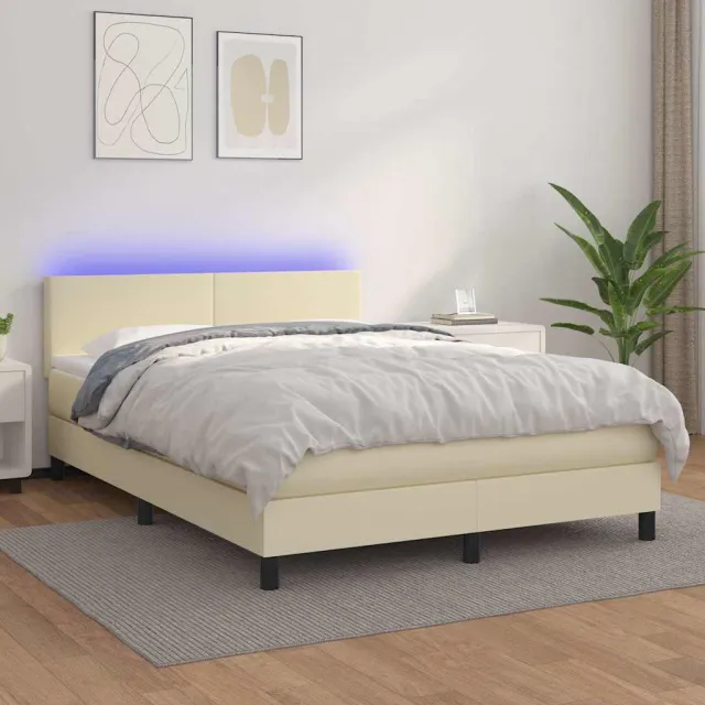 vidaXL Boxspring met matras en LED kunstleer crèmekleurig 140x200 cm