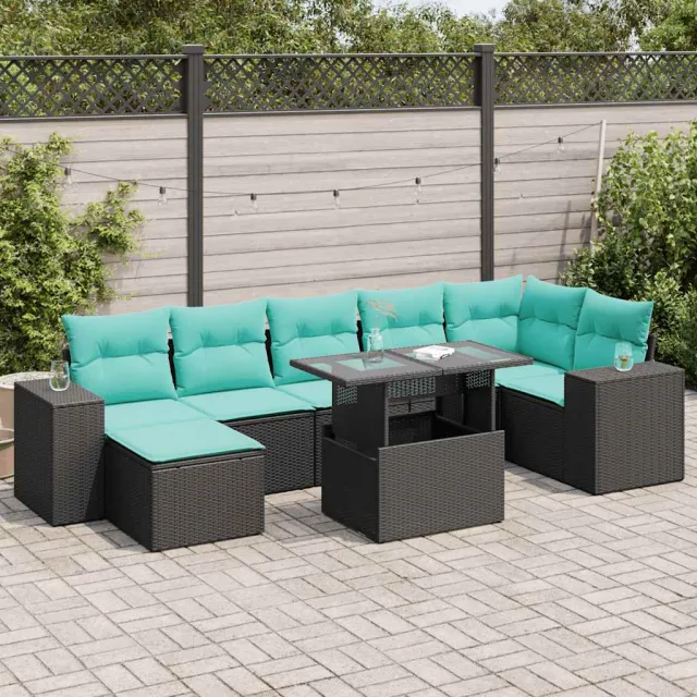 vidaXL 8-delige Loungeset met kussens poly rattan acacia zwart, foto 2