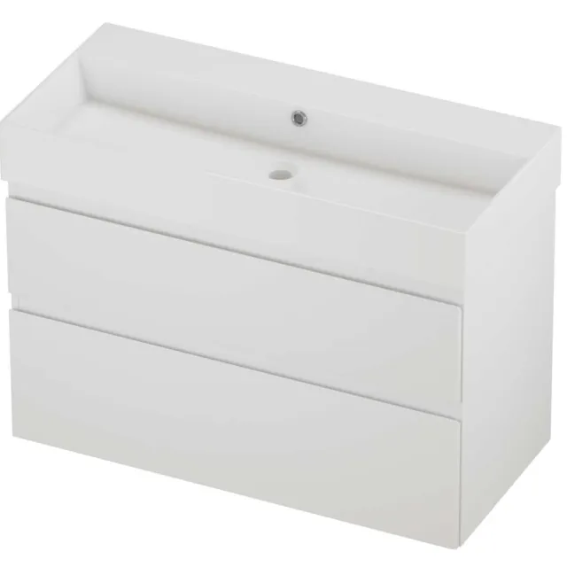 Proline Zara Badmeubelset Porselein Loft Zonder Kraangat 100x46x73 cm Glans Wit Mat Wit
