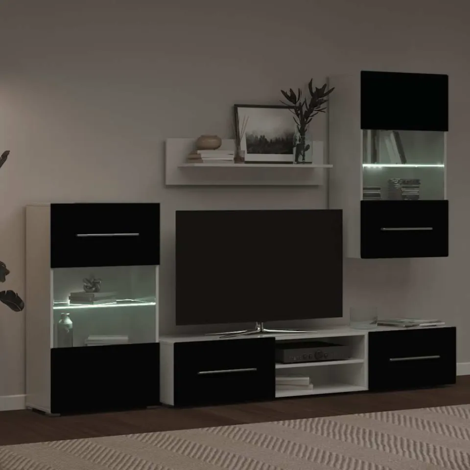 vidaXL 5-delige Tv-meubels met LED-verlichting bewerkt hout matzwart zwart, foto 4