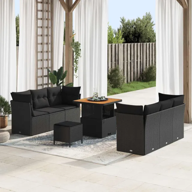 vidaXL Tuin Sofa Set 9 st Zwart poly rattan