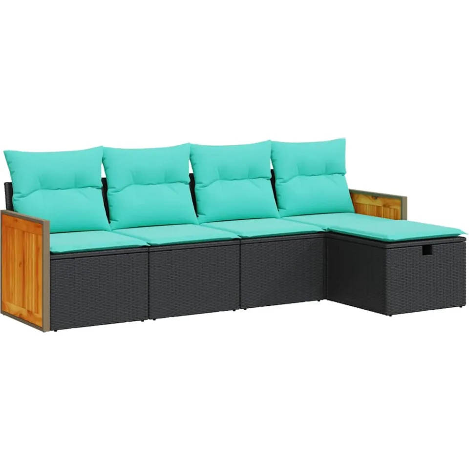 vidaXL 5-delige Loungeset met kussens poly rattan zwart, foto 3