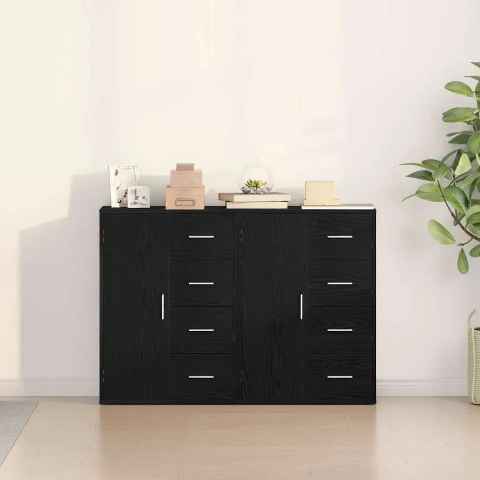 vidaXL Dressoir 2 st Zwart Eiken 60 x 31 x 84 cm Bewerkt hout, foto 4