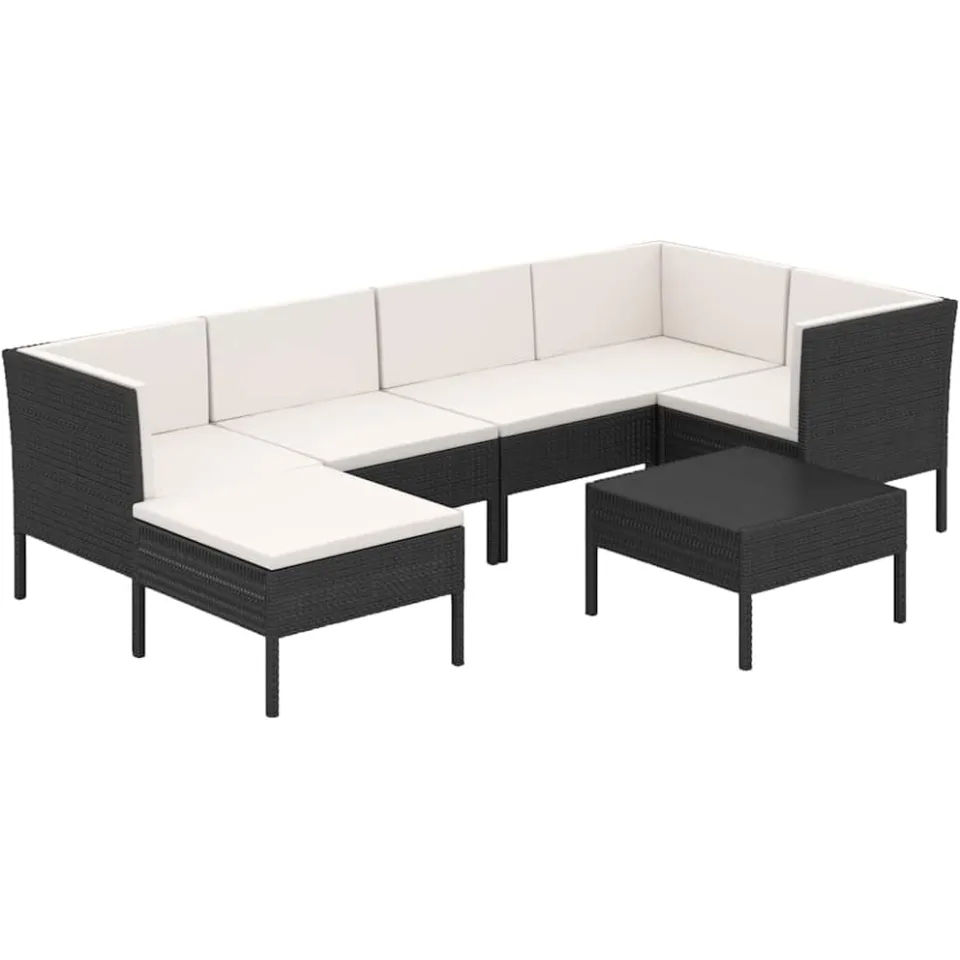 vidaXL 7-delige Loungeset met kussens poly rattan zwart