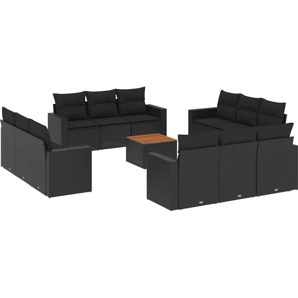 vidaXL 13-delige Loungeset met kussens poly rattan zwart, foto 3