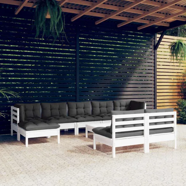 vidaXL 10-delige Loungeset met kussens grenenhout wit, foto 2