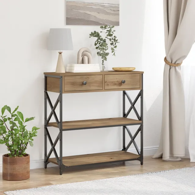 vidaXL Console - Tafel - artisanaal - eikenkleurig - 75 - x - 28 - x - 75 - cm Bruin