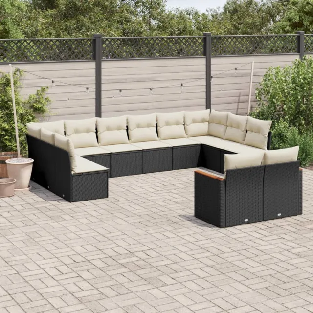 vidaXL 12-delige Loungeset met kussens poly rattan zwart, foto 2