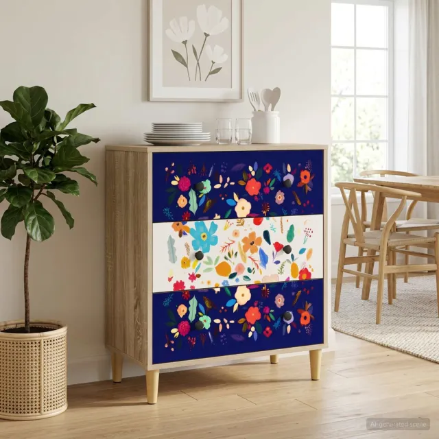 vidaXL Ladekast MAINZ Bloemenprint 66 x 36,5 x 75 cm Bewerkt hout Bruin