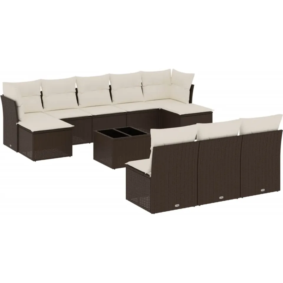 vidaXL 11-delige Loungeset met kussens poly rattan bruin, foto 3