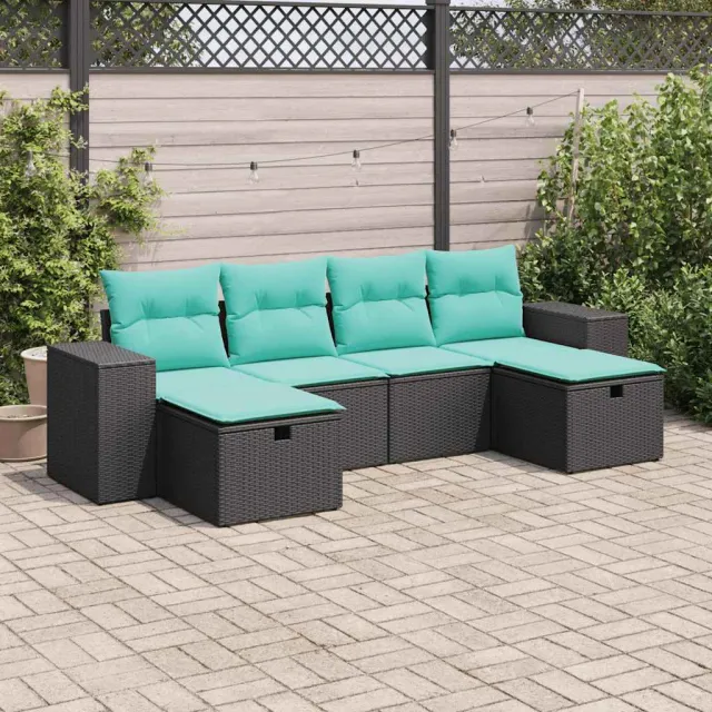 vidaXL 6-delige Loungeset met kussens poly rattan zwart, foto 2
