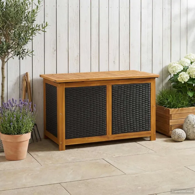 vidaXL Tuinopslagdoos 141 L Massief Acaciahout 90 x 50 x 56 cm Zwart, foto 2