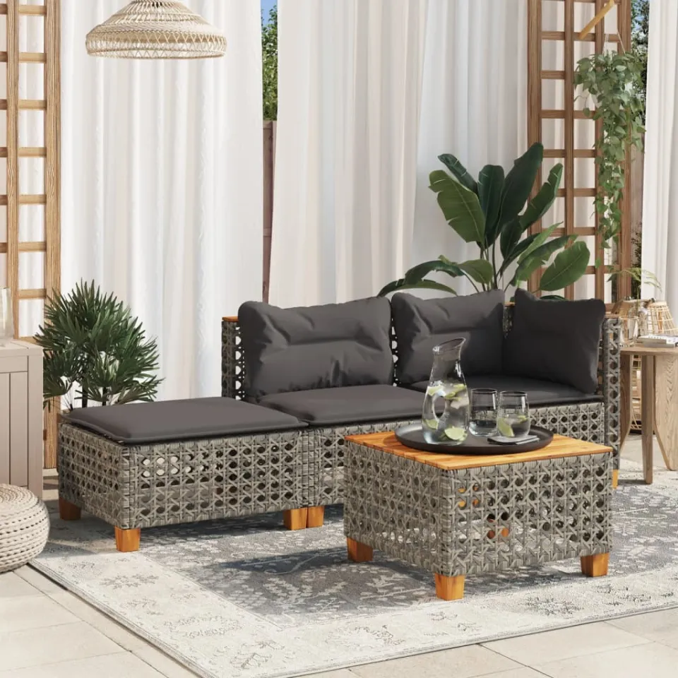 vidaXL Tuinkruk met kussen 63,5x56x32 cm poly rattan grijs, foto 3