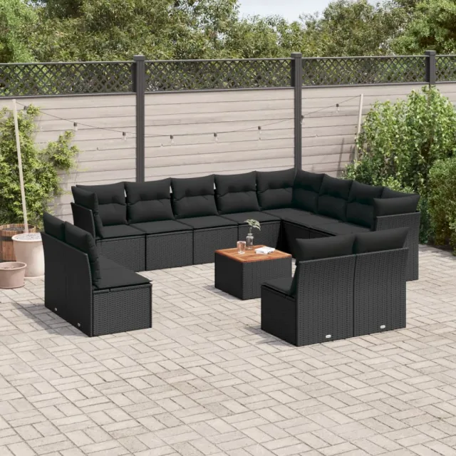 vidaXL 13-delige Loungeset met kussens poly rattan zwart, foto 2