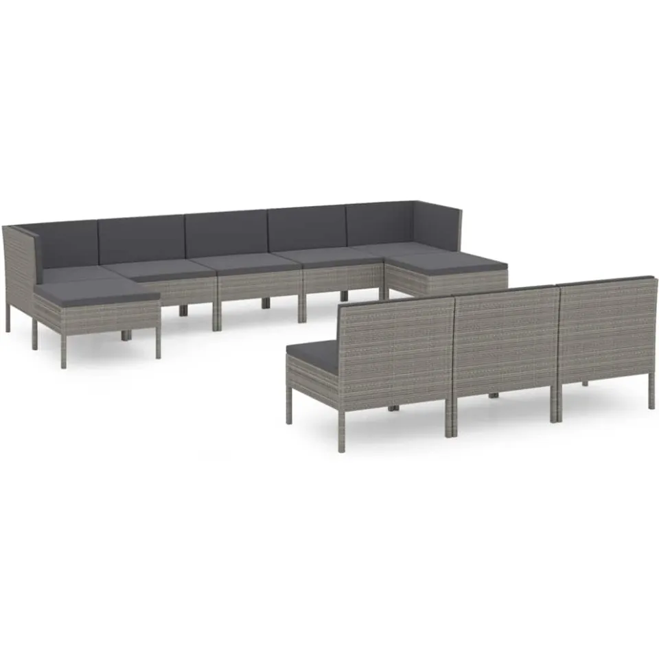 vidaXL 10-delige Loungeset met kussens poly rattan grijs, foto 3