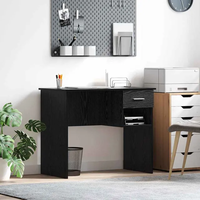 vidaXL Bureau Zwart Eiken 90 x 49 x 75 cm Bewerkt hout