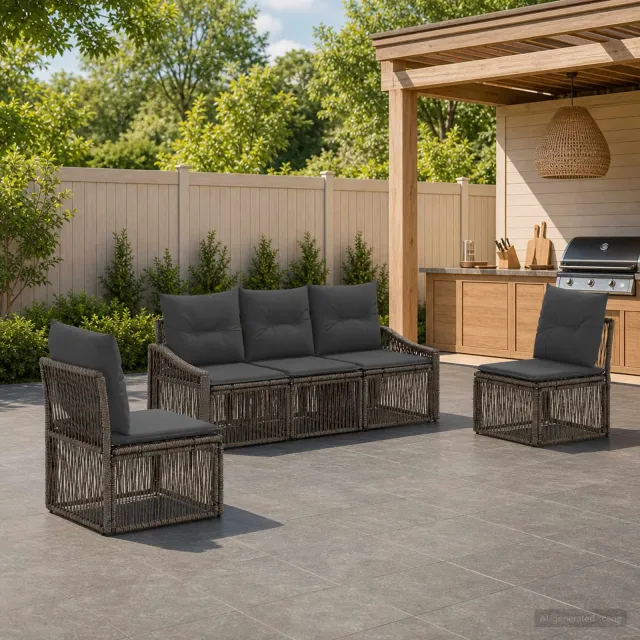 vidaXL Tuinbankenset 5 st 5-zits Grijs poly rattan, foto 2