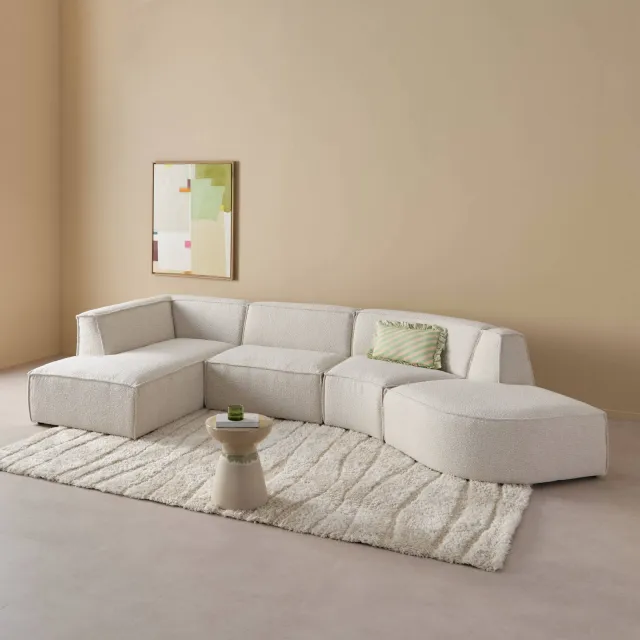 NOUS Living Newton hoekbank met ronde hoek - crème Crème bouclé