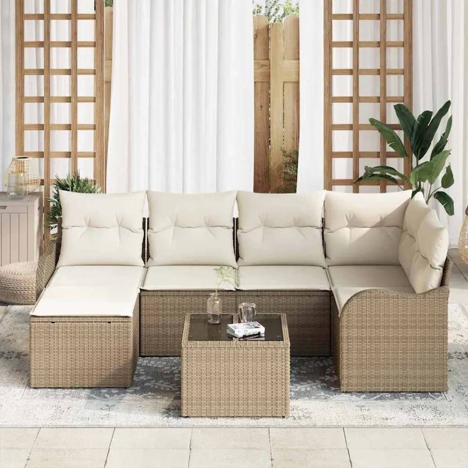 vidaXL Tuin Sofa Set Beige poly rattan, foto 3