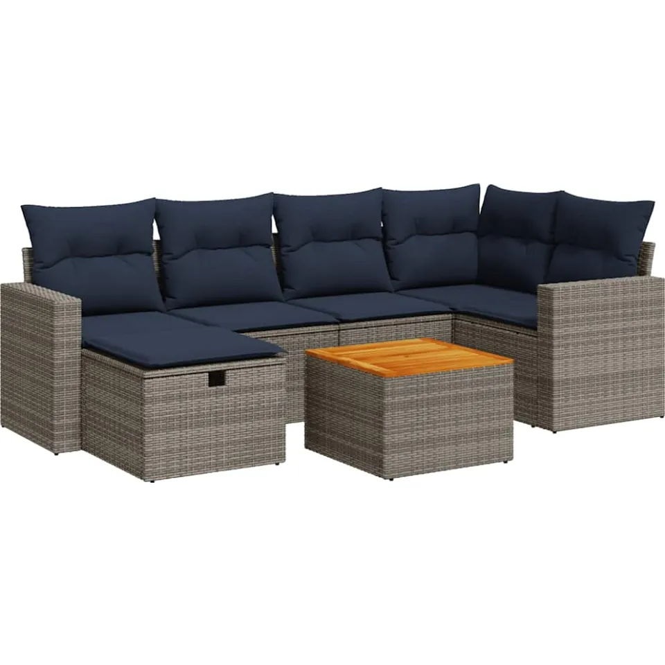 vidaXL 7-delige Loungeset met kussens poly rattan grijs, foto 3