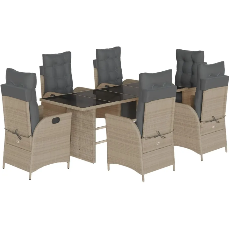 vidaXL 7-delige Tuinset met kussens poly rattan grijs
