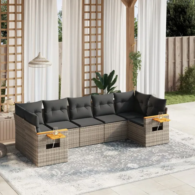 vidaXL 7-delige Loungeset met kussens poly rattan grijs, foto 2