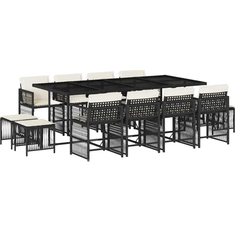 vidaXL 13-delige Tuinset met kussens poly rattan zwart
